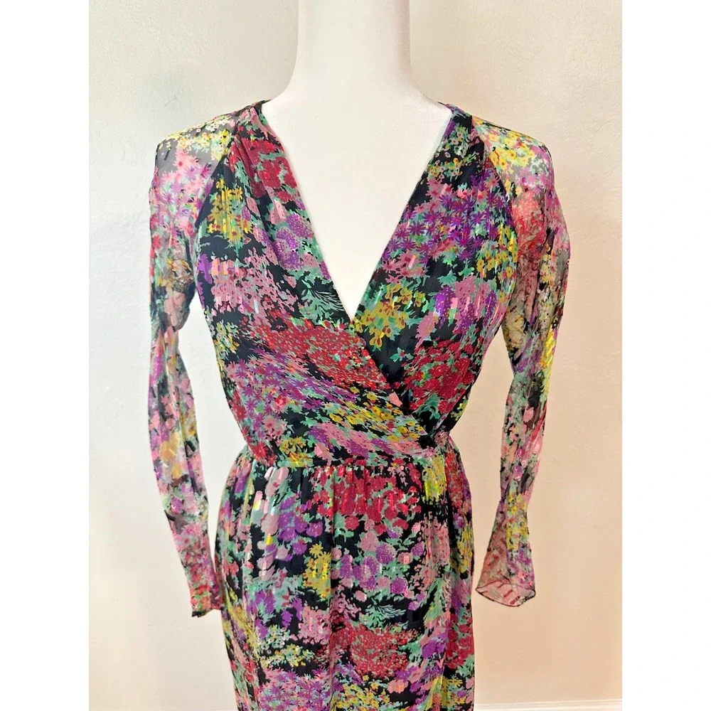 Vintage 80's Diane Dickinson‎ for Gentillesse Silk Floral Wrap Dress Size Medium